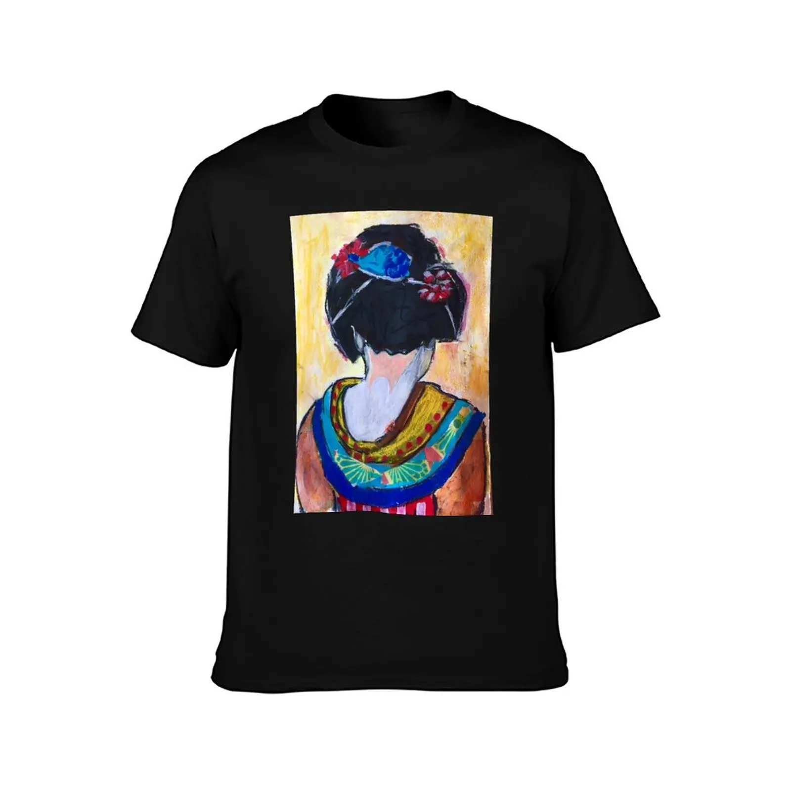 Geisha on a yellow background T-Shirt Big Size Simple T-Shirt