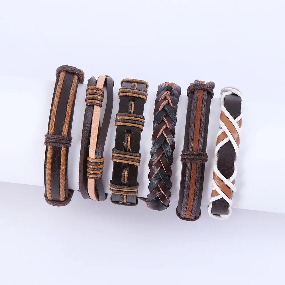 Trending 6PCS Men’s Vintage Multi-Layer Leather Bracelet Set | Handmade Braided Wrap Trendy Masculine Jewelry Accessories