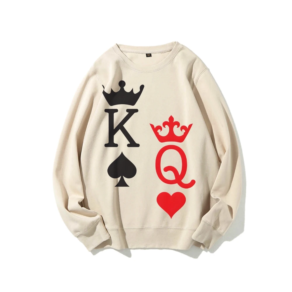 

Graphic Sweatshirt King and Queen Card Symbols Print Sweatshirt Royal Classic Matching Y2k Style Soft Fabric for Casual Looks