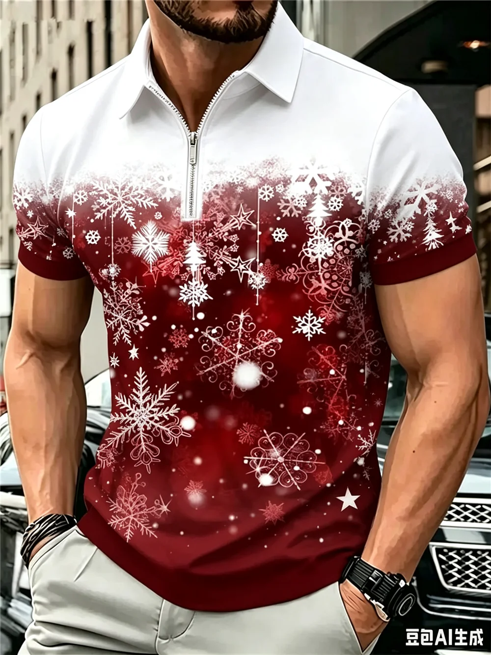 Christmas Snowflake Pattern Men's Fashion Polos T-Shirts Short Sleeveless 3D Printed Street Christmas POLO Tee 6XL Plus Size