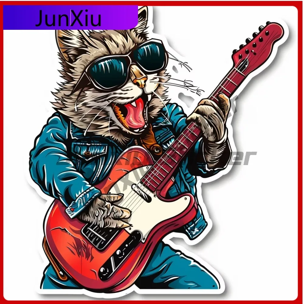 

Rock&Roll Guitar Cat Musician Funny Car Laptop Window Bumper Waterproof Vinyl Decal Sticker Funny Cool Cute Trendy Cool