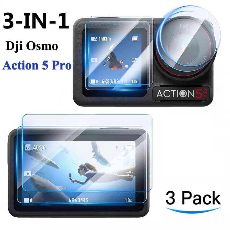 3-IN-1 Tempered Glass for DJI Osmo Action 5 Pro Accessories Anti-scratch Film for Osmo Action5 Pro Full Coverage Protective Film