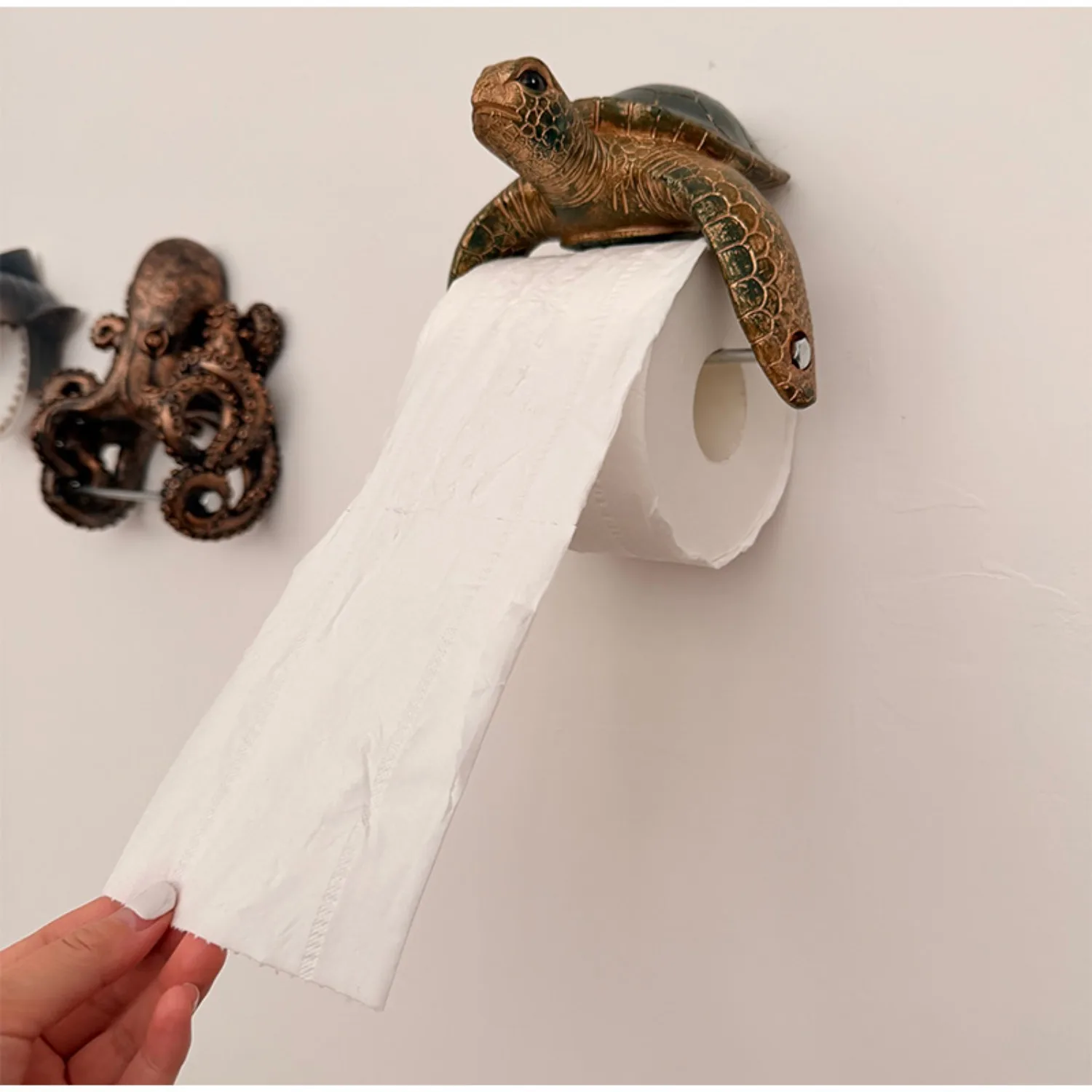 Ocean Guardians Toilet Paper Holder Series Cute Sea Turtle Wall Mount Resin Nautical Bathroom Decoration with Fun Marine Style view 6