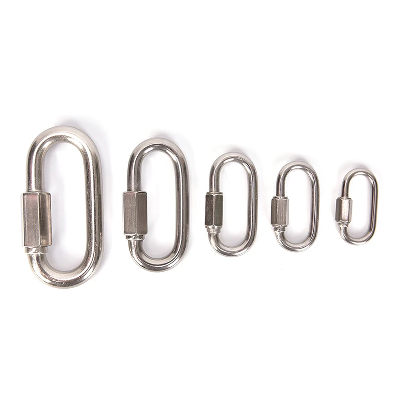 

1pc Stainless Steel Screw Lock Climbing Gear Carabiner Quick Links Safety Snap Hook M4-M8 For Outdoor Camping Hiking