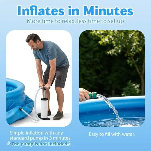 Round PVC Inflatable Swimming Pool for Kids Adults with Air Pump & Circulation Pump Portable Outdoor Pool Summer Party