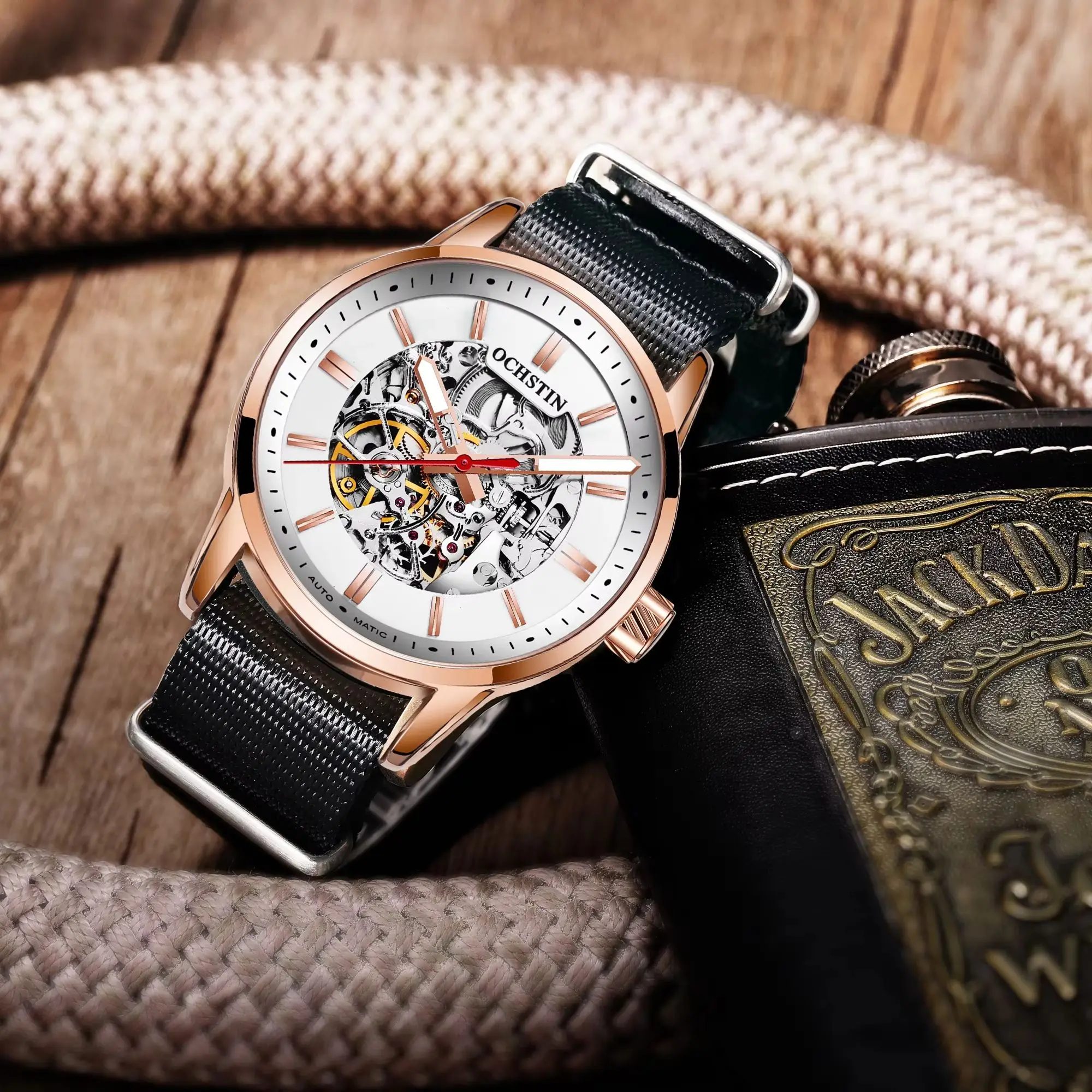 Hot Men's Watches Top Brand Luxury OCHSTIN Fashion Skeleton Steampunk Men Sport Clock Nylon Strap Automatic Mechanical Watch image 4