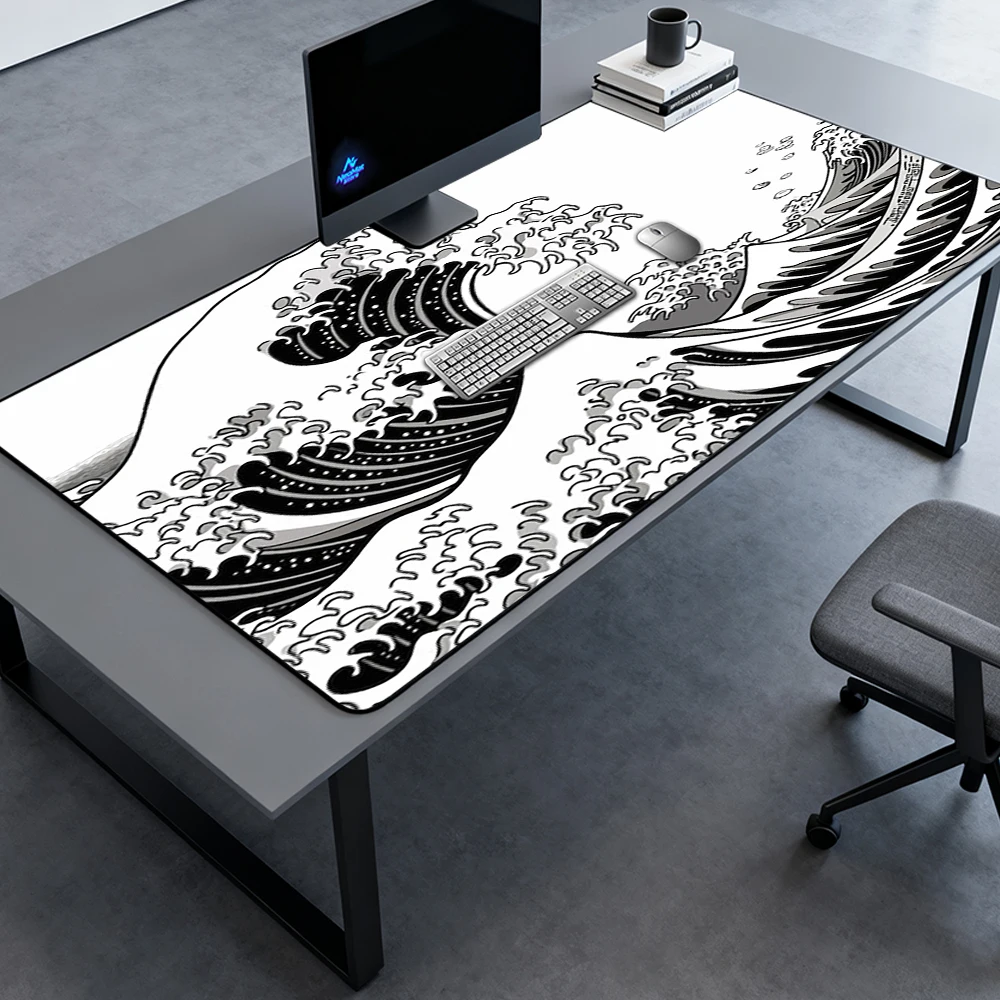 Japanese Mouse Pad Deskmat Black Full Desk Pad Gaming 140x60 Playmat Ocean White Art Mousepad Large Mousemat Desk Accessories