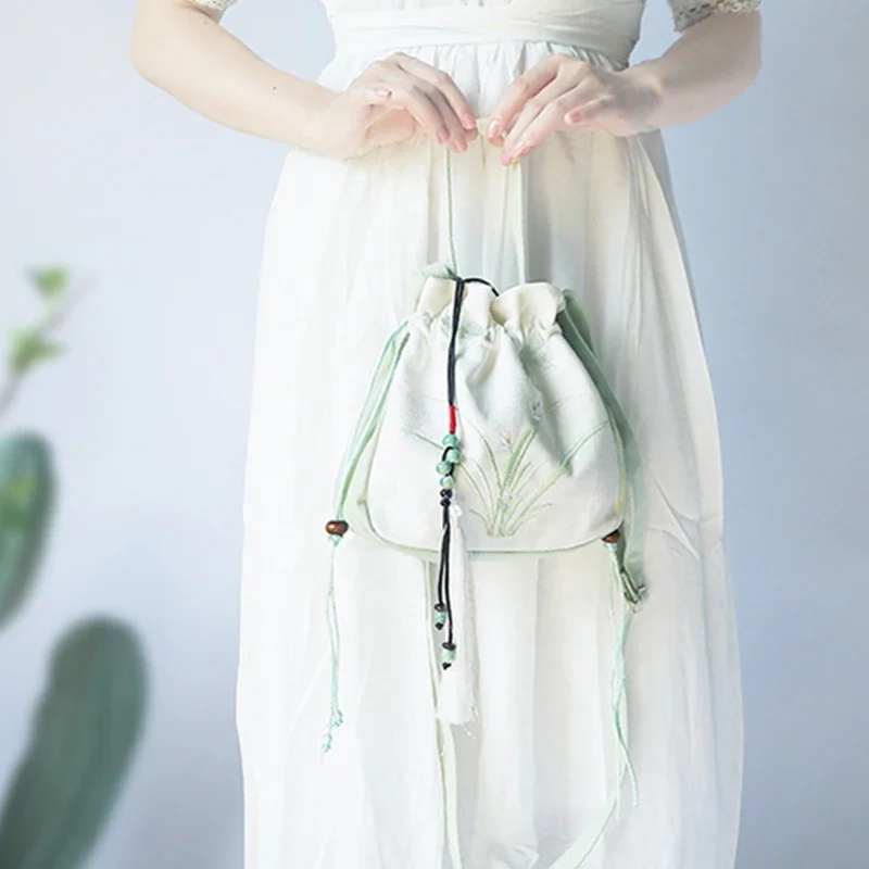 Chinese Style Women's Drawstring Bag Vintage Flower Embroidery