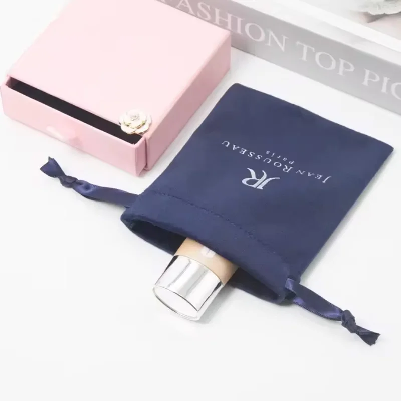 Navy Velvet Gift Bags 5x7cm 7x9cm 8x10cm 9x12cm Custom Logo Pouch For Jewelry Dust Sack