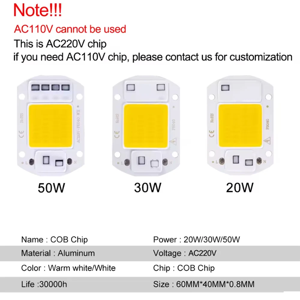 6pcs LED Chip Diodes Lamp Bulb 50W 30W 20W COB CHIP 220V LED Lamp Beads LED module For Flood light Spotlight DIY No Need Driver