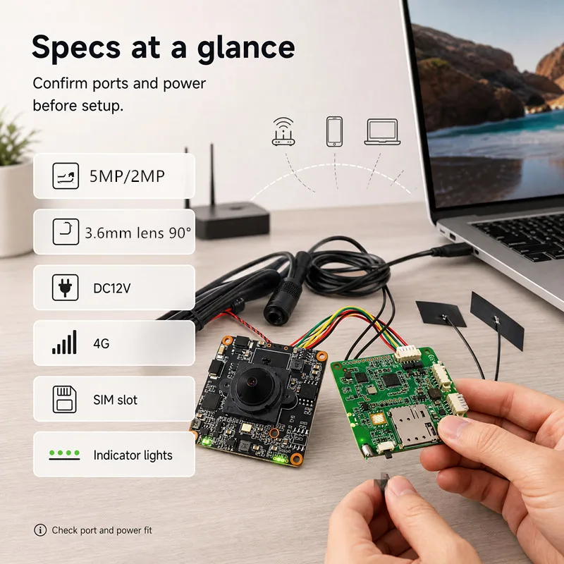 Mini Câmera 4G CCTV P2P Onvif com Áudio, Módulo de Câmera DIY 3G 4G com Chip SIM, Placa LTE Cat 4, Câmera IP Sem Fio 4G P2P para o Aplicativo Camhipro