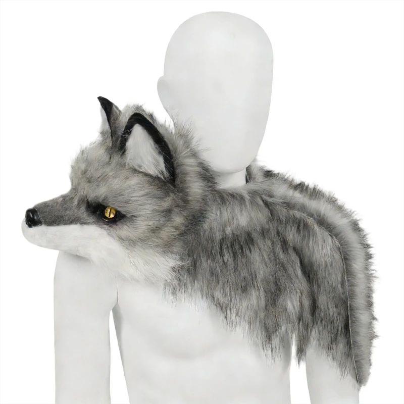  Faux Furs Collar Scarf Wrap Foxes Costume Foxes Shaped Stole Shawl Shrug Neck Warmers Halloween Custume Accessory