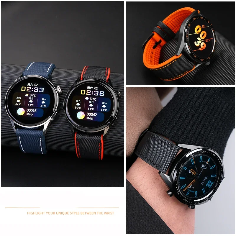 ل IWC الطيار مارك 18 البرتغالية تيودور بريتلينغ النايلون المطاط أسفل حزام ساعة اليد حزام الساعات 19 مللي متر 20 مللي متر 21 مللي متر 22 مللي متر 23 مللي متر 24 مللي متر