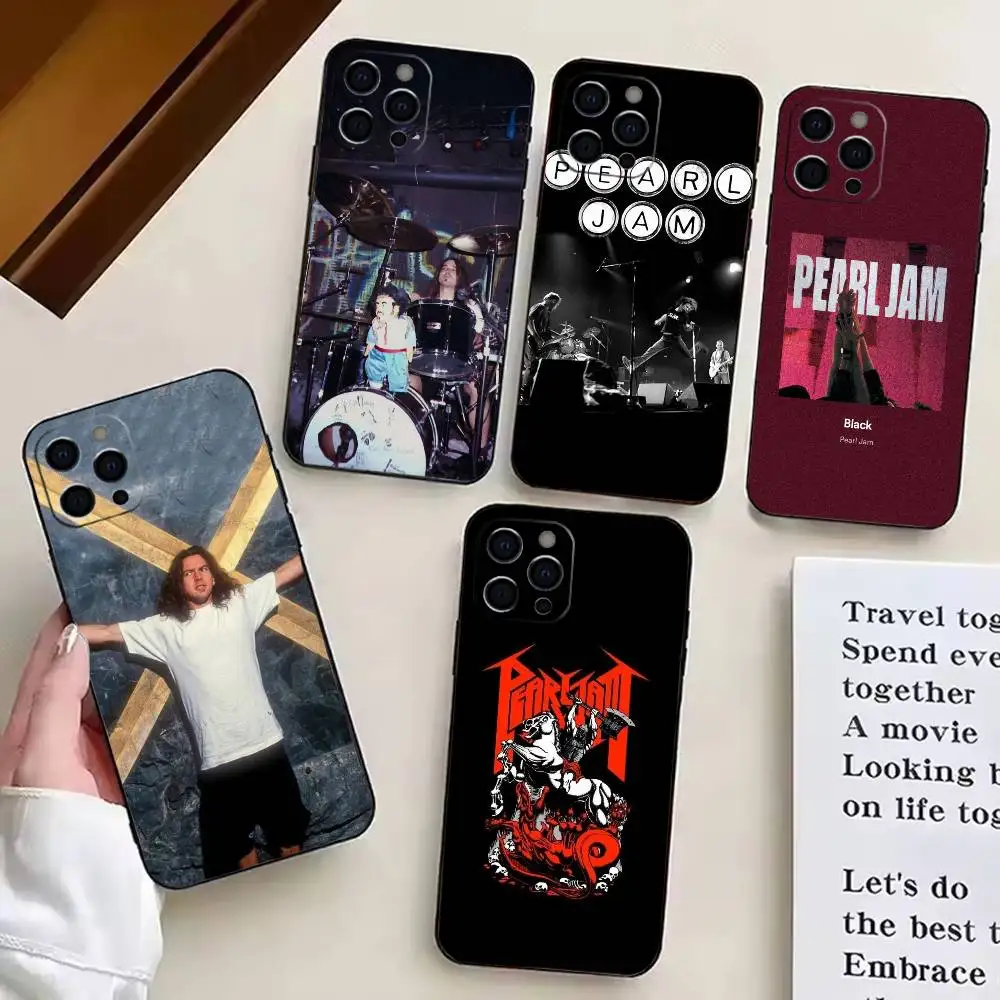 Funda de Teléfono Band P-Pearl J-Jam Fashion para iPhone 17, 16, 15, 14, 13, 12, 11 Plus, Pro y Otros, Cubierta Negra Suave