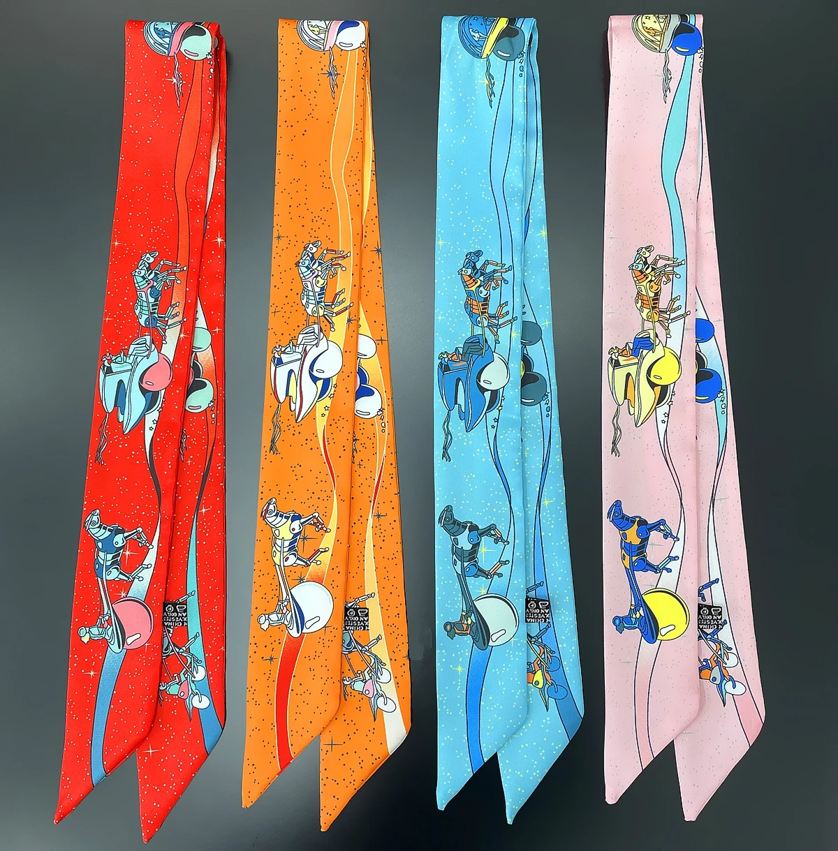 2024 Brand Design Space Derby Silk Scarf Luxury Scarf Women Foulard Skinny Bag Scarves Neckerchief Fashion Hair Headband