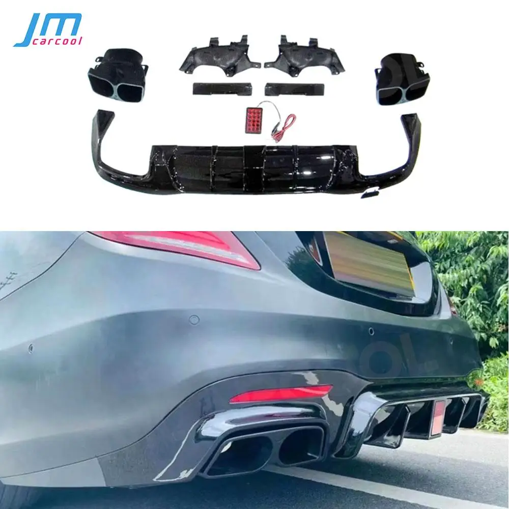 

ABS Rear Bumper Lip Diffuser Spoiler with Exhaust Muffer Tips for Mercedes Benz S Class W222 S450 500 560 S63 S65 AMG 2018-2021