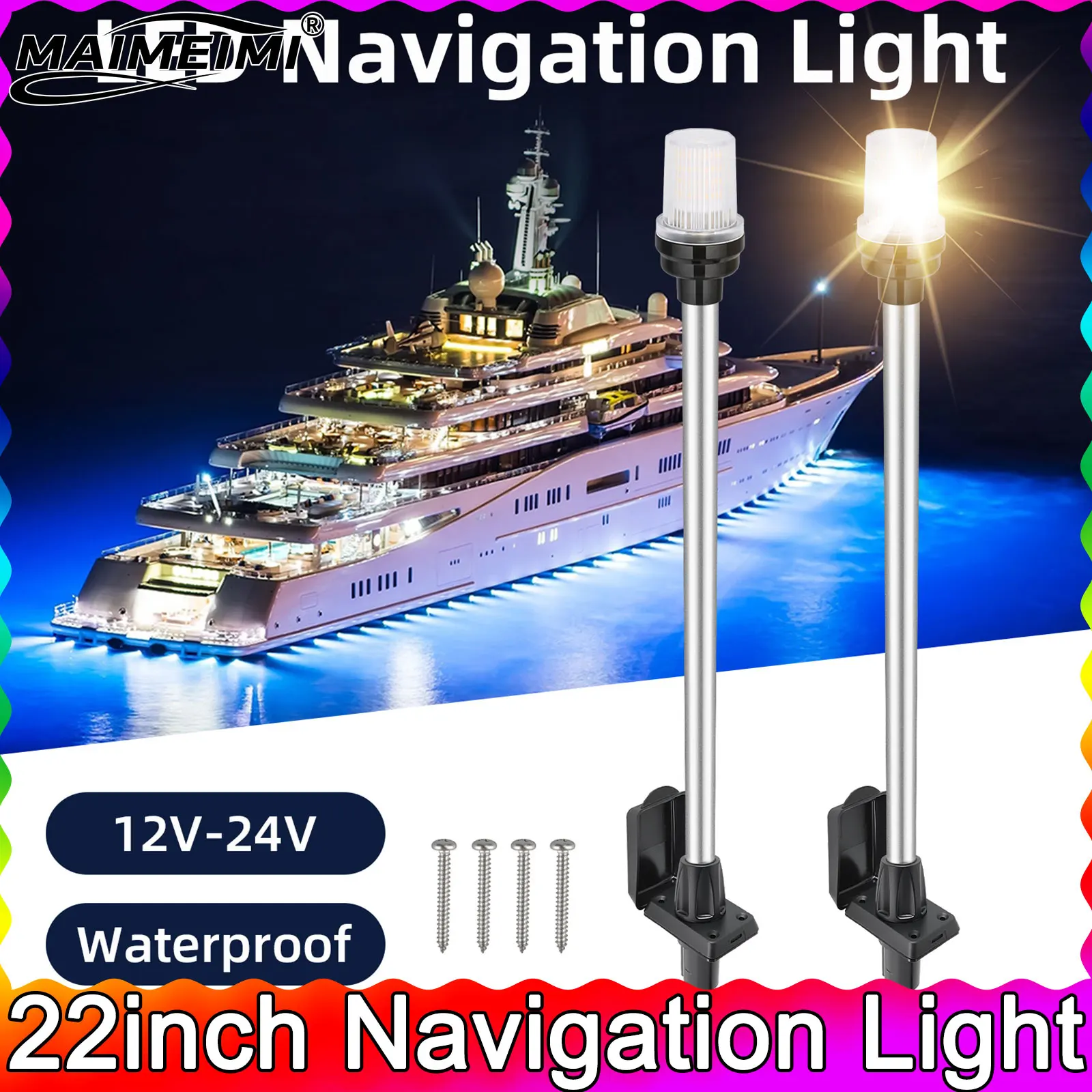 Boat Navigation Light 22 Inch LED Lights Anchor Lights for Marine Yacht Pontoons Fishing Boats Plug In Angled Base MAIMEIMI