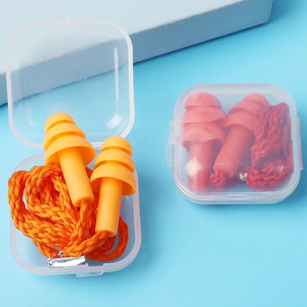 Anti Lost Silicone Corded Ear Plug Protector Reusable Hearing Protection Noise Reduction Safe Swimming Work Earplugs With Rope