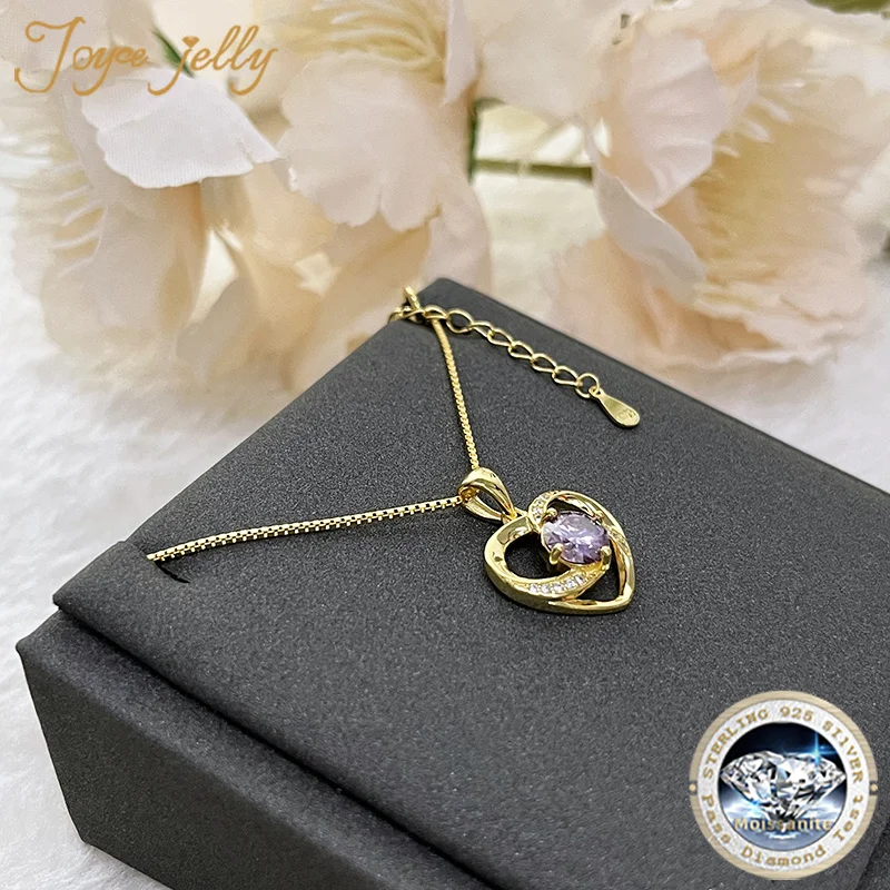 JoyceJelly 1CT Pass Tested Moissanite Heart Necklace for Women S925 Silver Gold Silver Color Diamond Pendant Birthday Party Gift