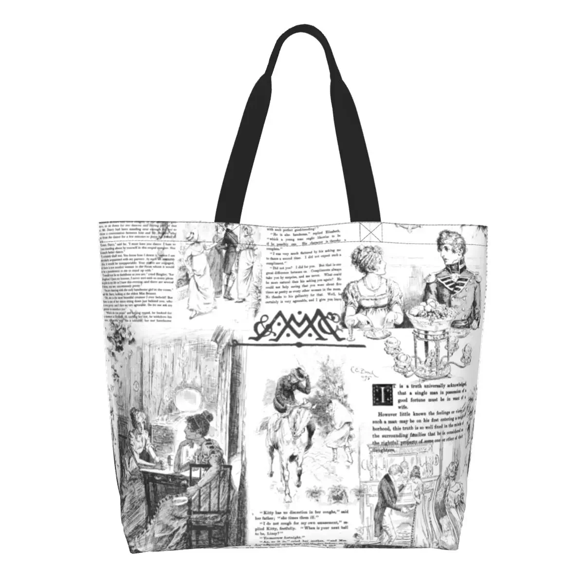 

Pride And Prejudice Pages Groceries Tote Shopping Bag Women Custom Jane Austen Canvas Shoulder Shopper Big Capacity Handbags