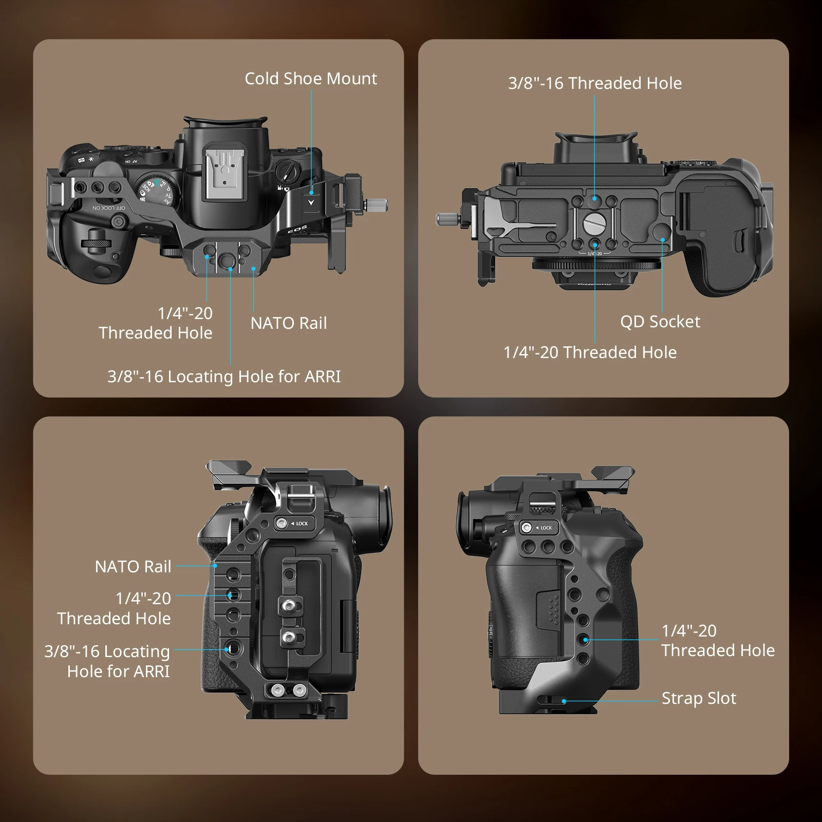 مجموعة قفص صغيرة لكاميرات Canon EOS R6 Mark II طقم قفص محمول مع مشبك كابل USB-C لوحة Arca-Swiss قابلة للسحب 5197