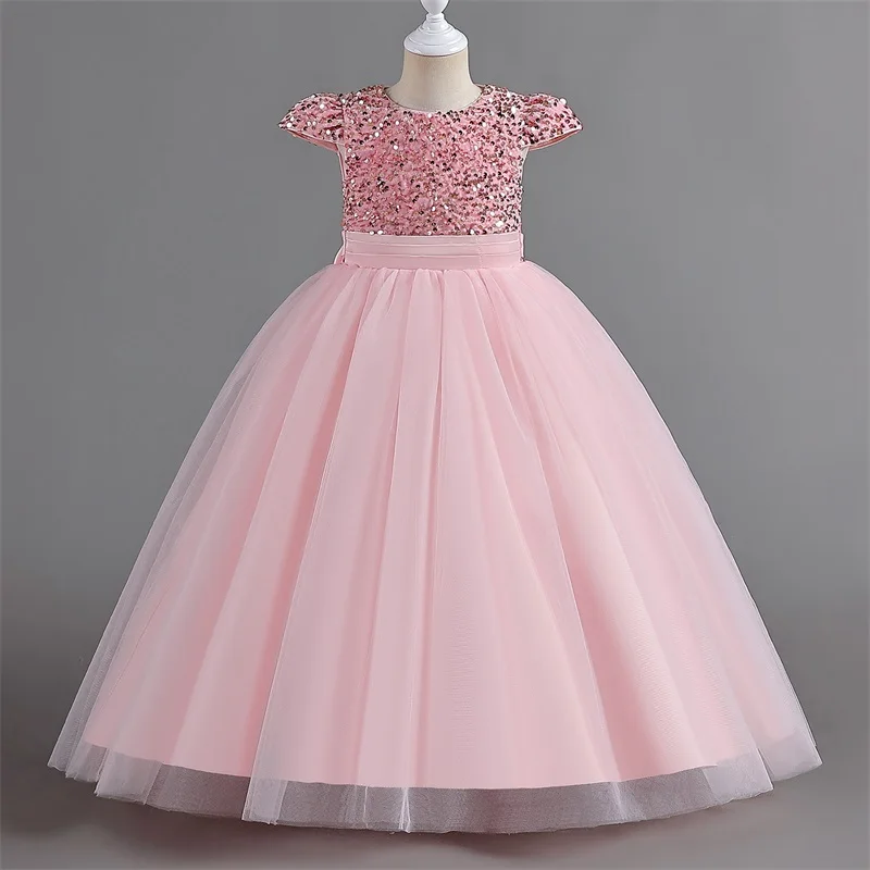 Girls\' Dresses Bridesmaid Wedding Sequin Long Princess Dresses Flower Elegant Girls Formal Evening Dress for Girls 5 10 14 Years