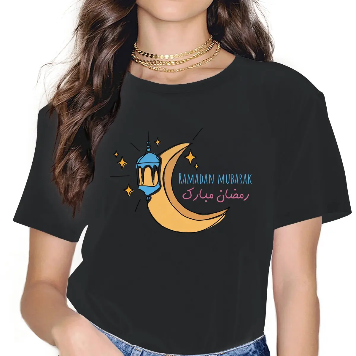 Ramadan Mubarak Line Art Illustration Classic Women Shirts Islamic Alhamdulillah Oversized Harajuku Vintage Female Blusas