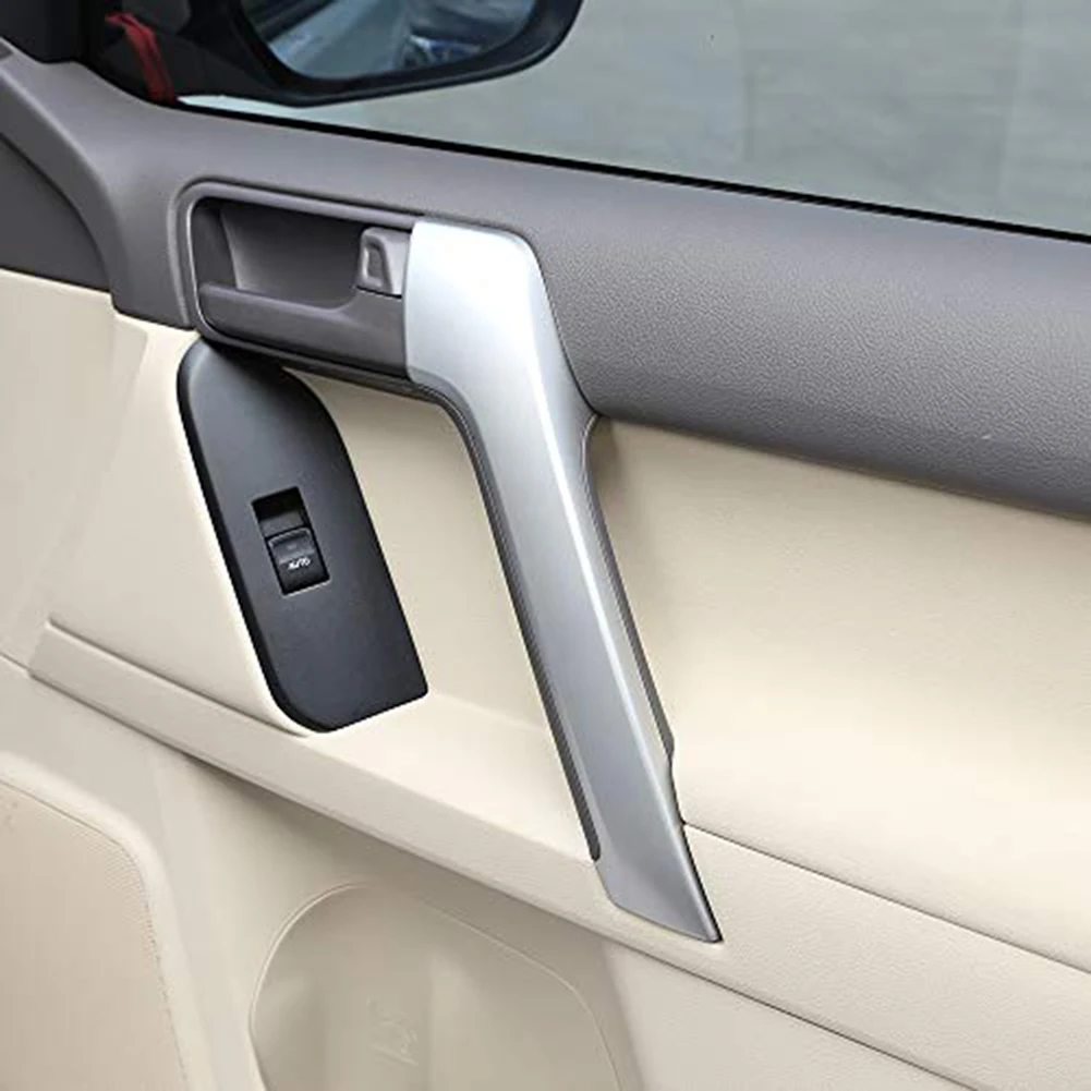 لتويوتا لاند كروزر برادو 2010 2018 مقبض الباب الداخلي تقليم فضي اللون 4 قطعة مادة ABS حماية من الخدش #3