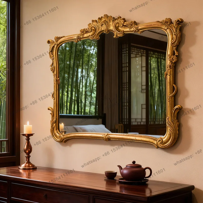 

yj9 European retro bathroom mirror bathroom wall engraving light luxury dressing decorative mirror