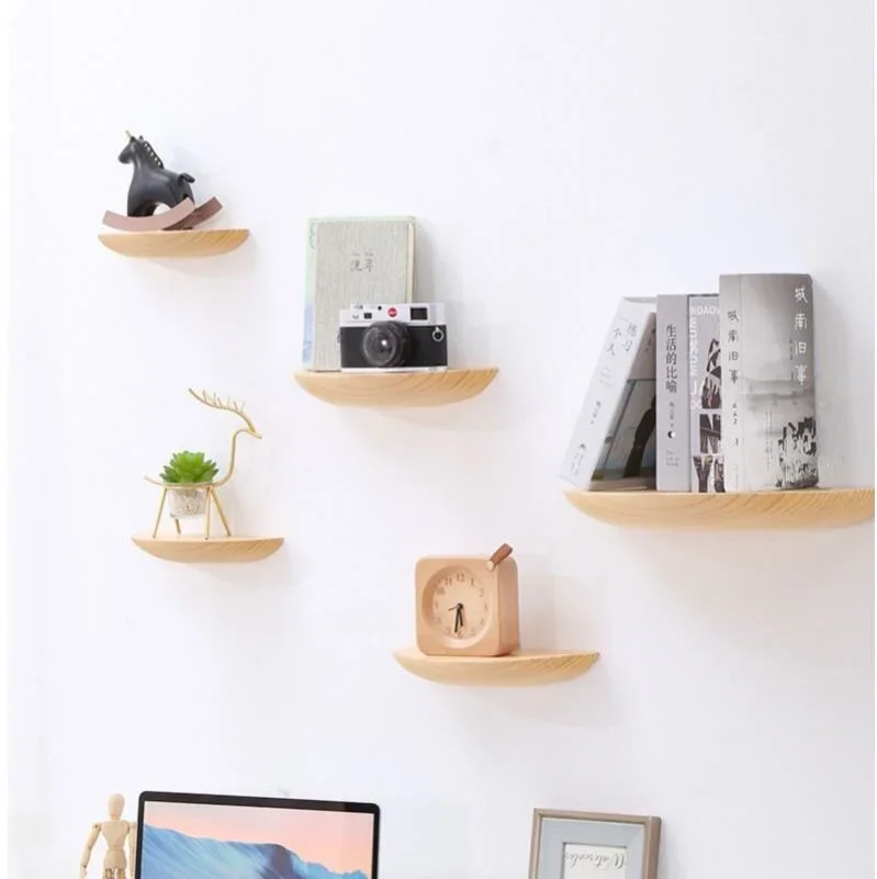 Wooden Semicircle Wall Shelf Background Wall  Home Decoration Hanging Projector Display Stand Storage Organization Suspension