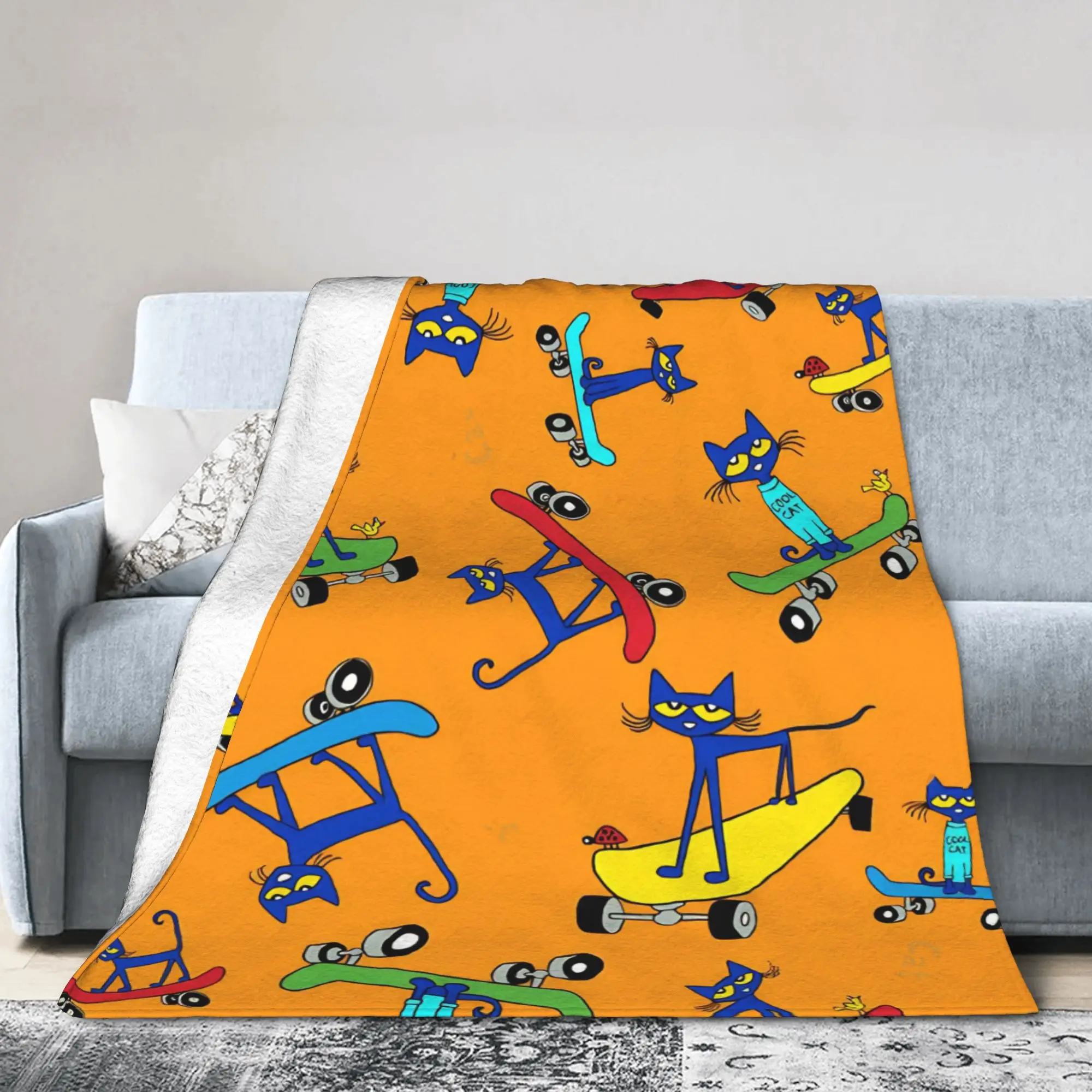 Pete the Cat  Blanket Flannel Summer Air Conditioning Cool Cat Multi-function Soft Throw Blanket for Home Travel Bedspreads