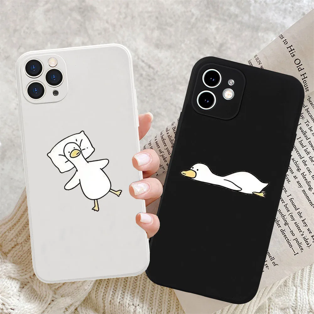 Funny Cartoon Duck Lovers Couple Phone Cases for iPhone 14 15 13 12 11 Pro Max Mini X XR XS Max 8 15 Plus SE Cute Paired Covers