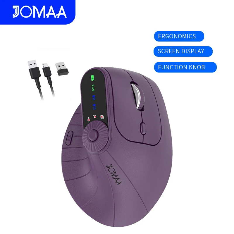 Wireless+Dual Bluetooth Vertical Mouse Ergonomic Multi functional Wheel with Display Screen Mouse Suitable for Laptop, Desktop