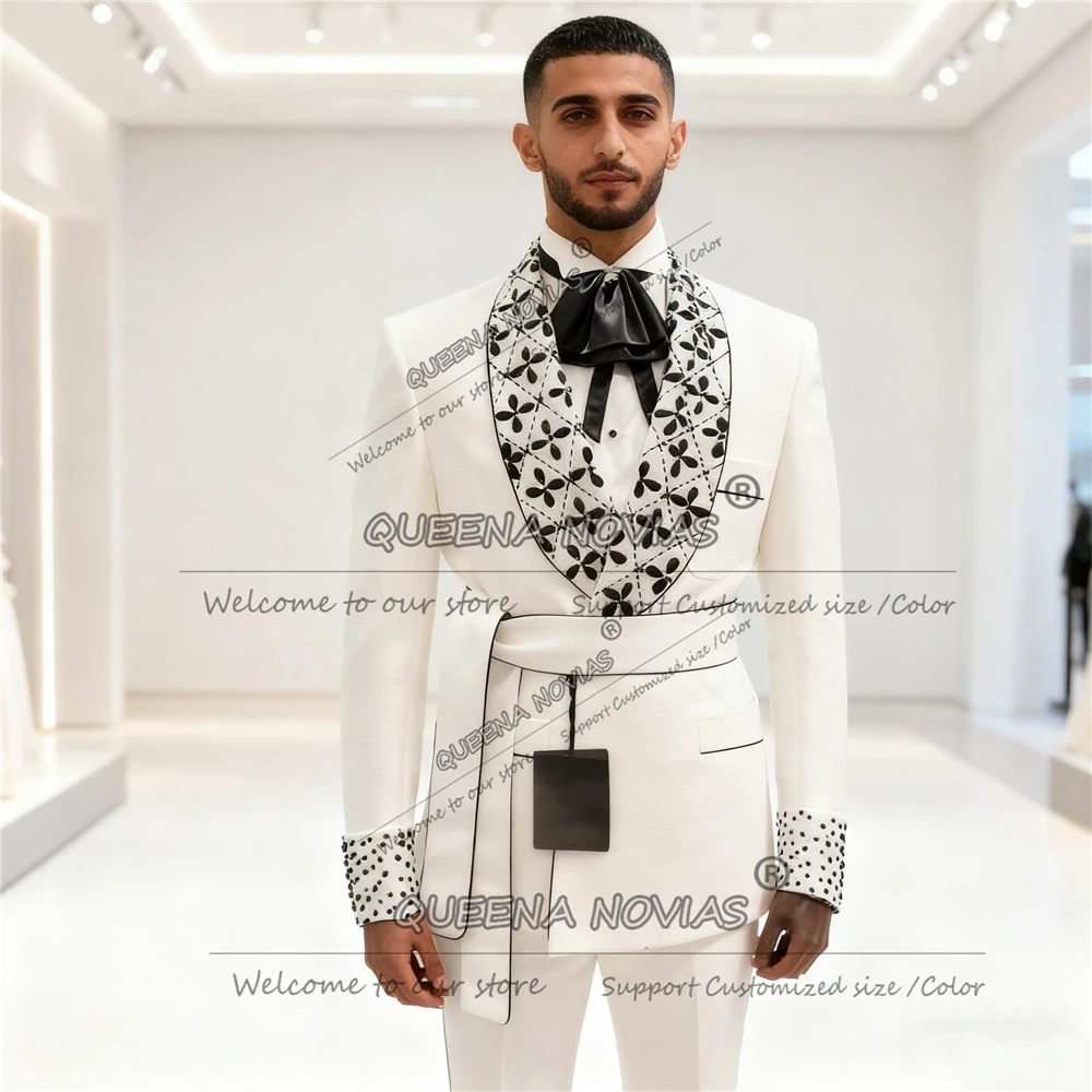التألق الماس الخرز رجل الزفاف البدلات الرسمية 2 قطعة مجموعة مزدوجة الصدر العريس الحلل مخصصة شال التلبيب الدعاوى الرجال سليم صالح #1
