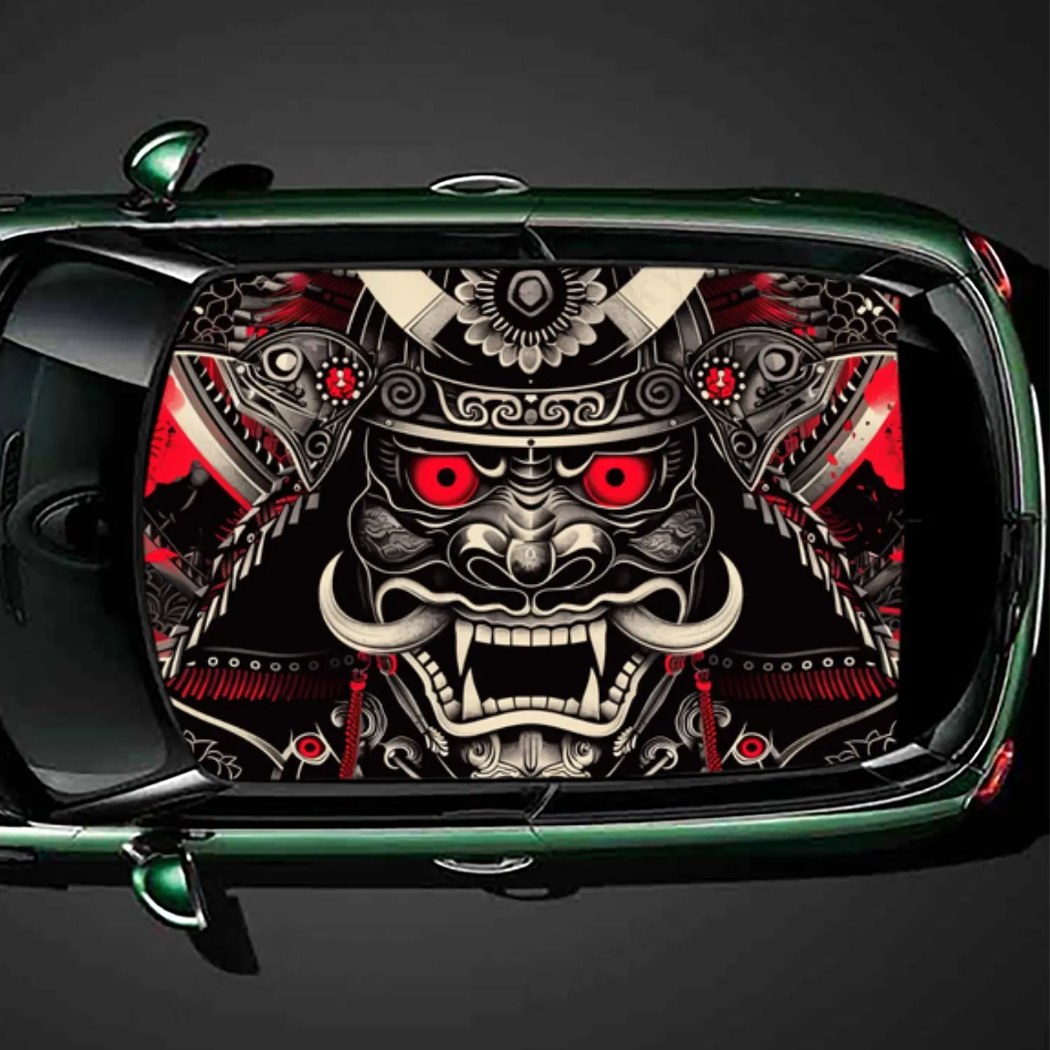 

Oni Mask and Cherry Blossom PVC Car Roof Sticker, Self-Adhesive Waterproof Car vinyl Decal, Car Decoration Protection Stickers,