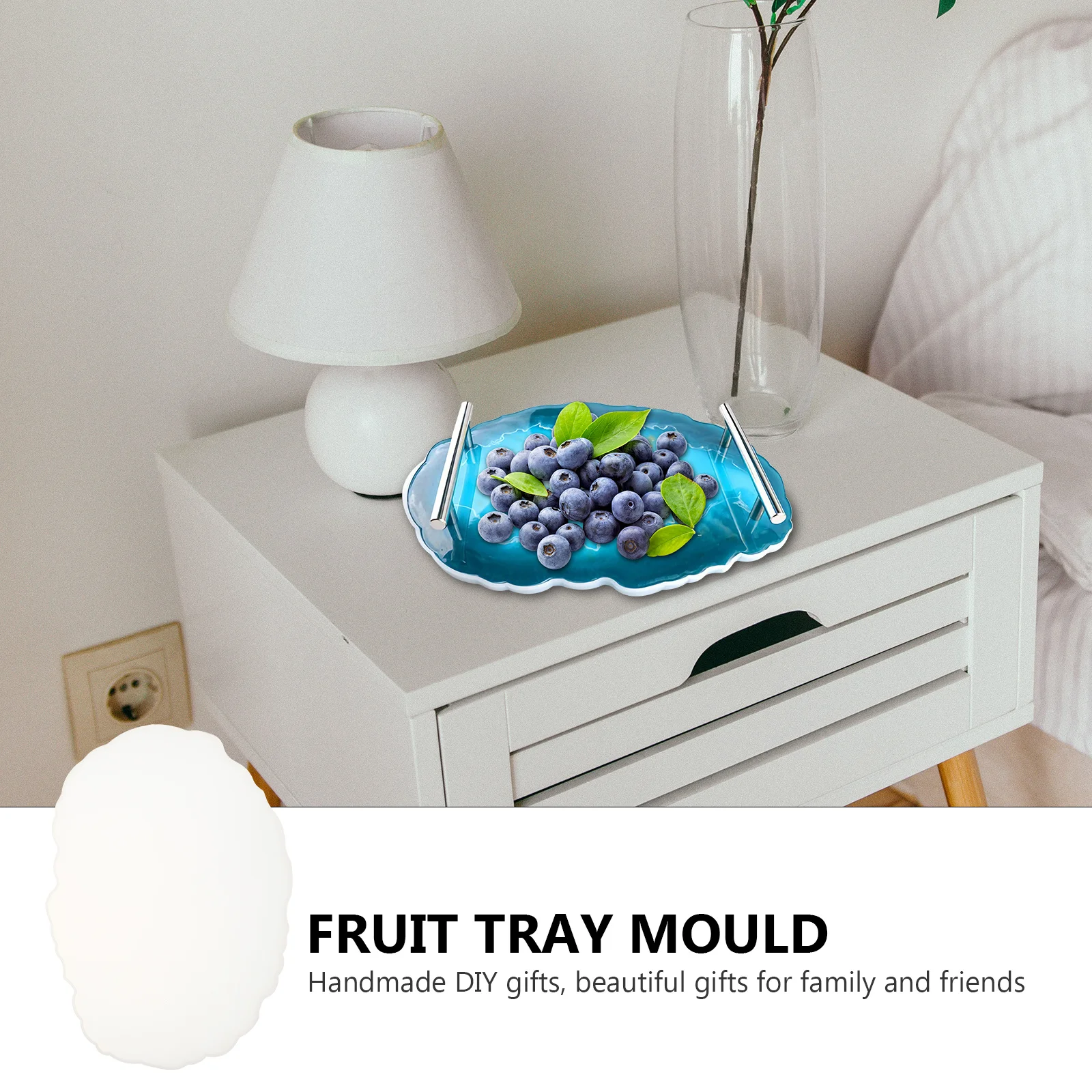 Fruit Tray Silicone Coaster Mold 2 Handles Epoxy Resin Crystal DIY Craft Mold Coaster Making Supplies DIY Supplies