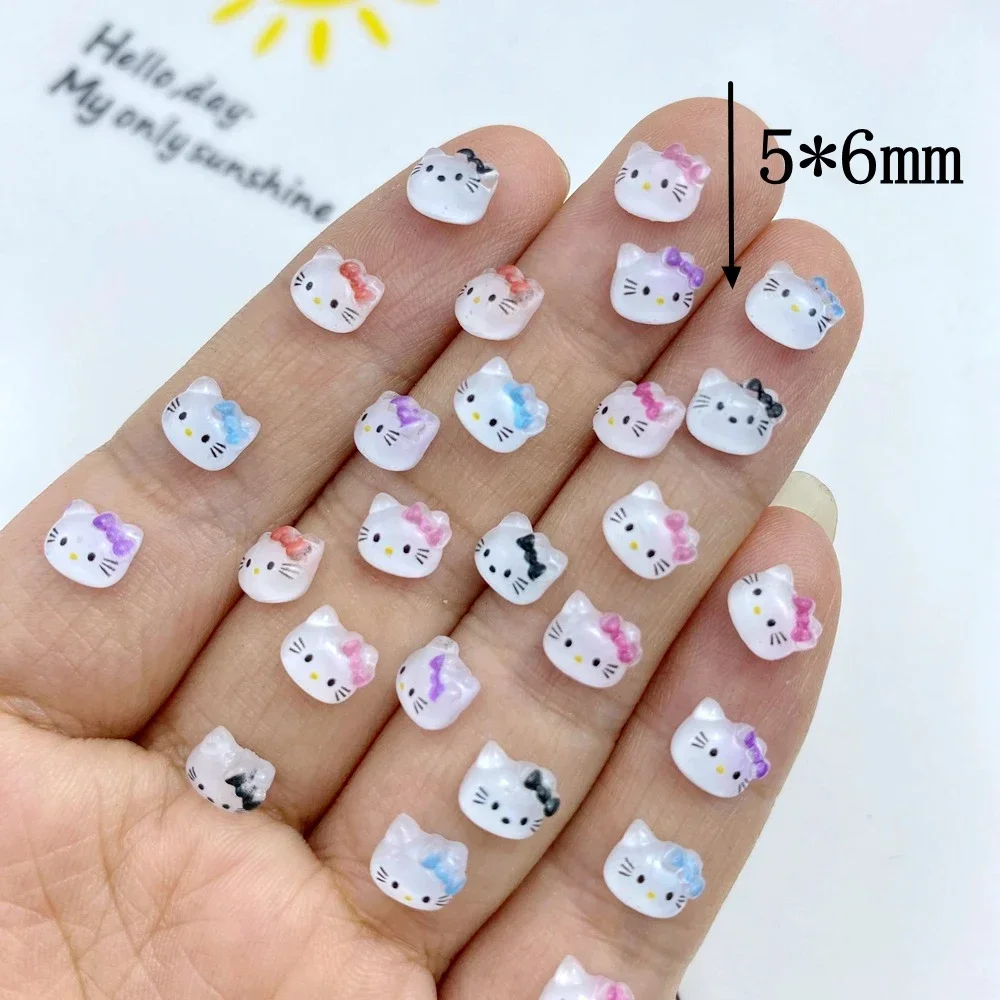 100pcs Hars Mini Leuke Cartoon mixed bow cat head Plaksteen Cabochon Rhinestone Diy Plakboek Decor Thuis Kristal beeldjes Craft