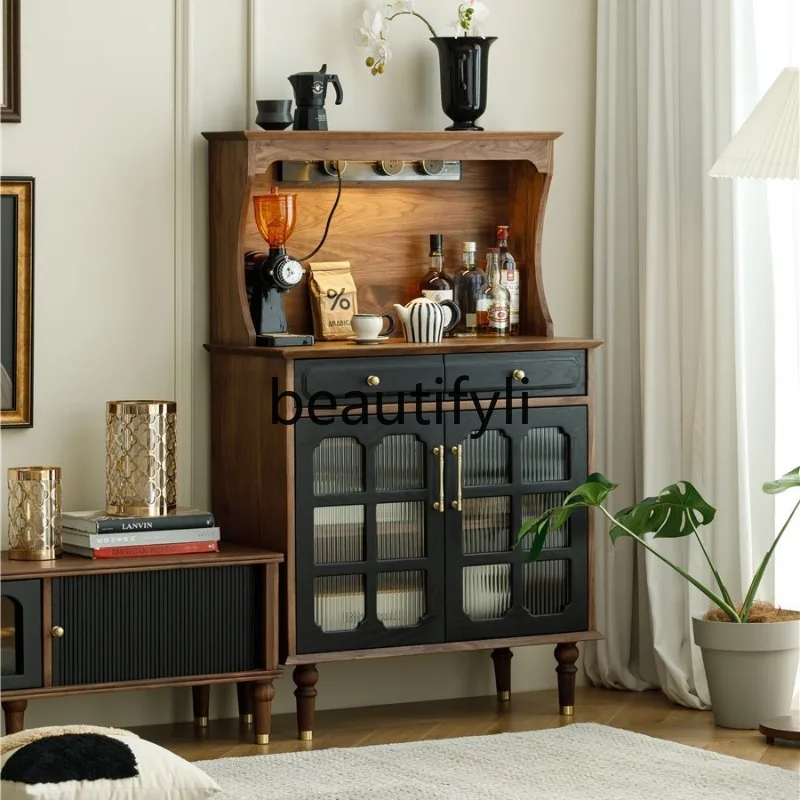 

North American Black Walnut Wood Sideboard Integrated Wall Storage Cabinet Simple Solid Wood Storage Living Room Display Cabinet