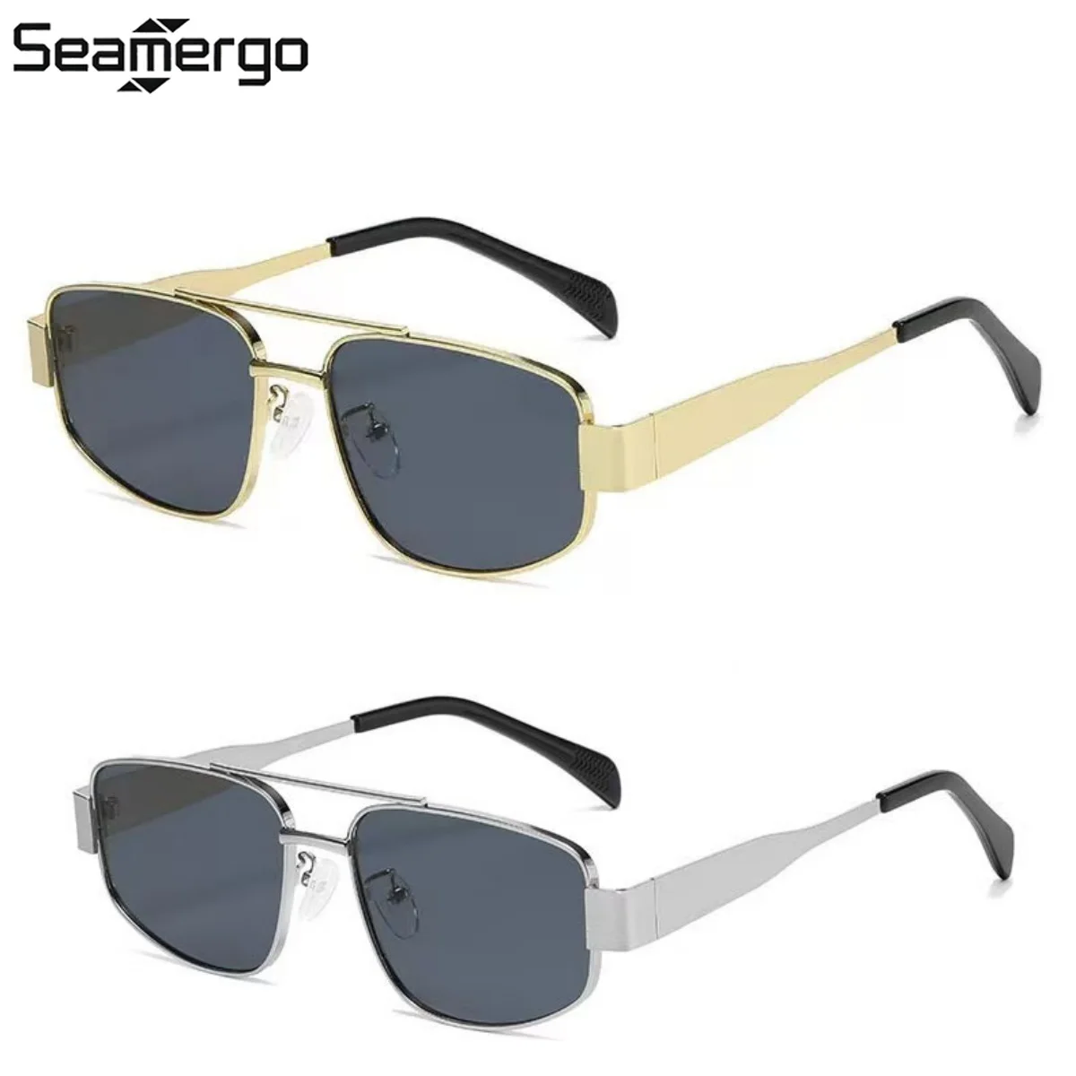 

SEAMERGO Men's and Women's Metal Double Bridge Sunglasses Retro Square Frame Brand Designer Outdoor UV Protective Glasses