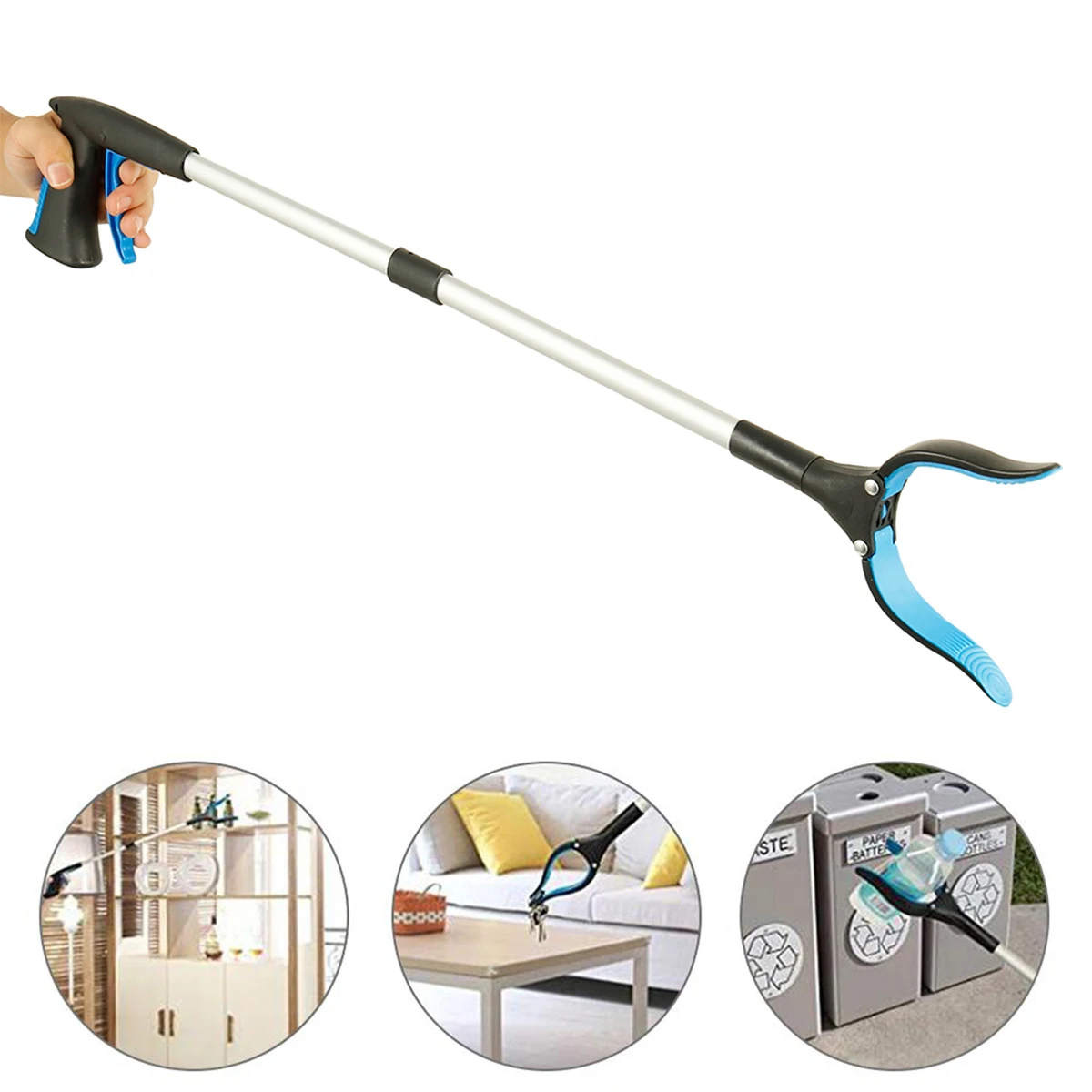 1PC Litter Picker Foldable Gripper Portable Extendable Grabber Reacher Long Handle Pick Up Stick with Anti-Skid Jaws for Elderly