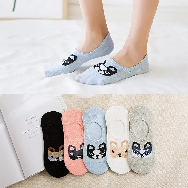 Women Socks Cartoon Dog Invisible Socks Female Ladies Girls Short Sock Slippers Summer Thin Non-slip Boat Socks