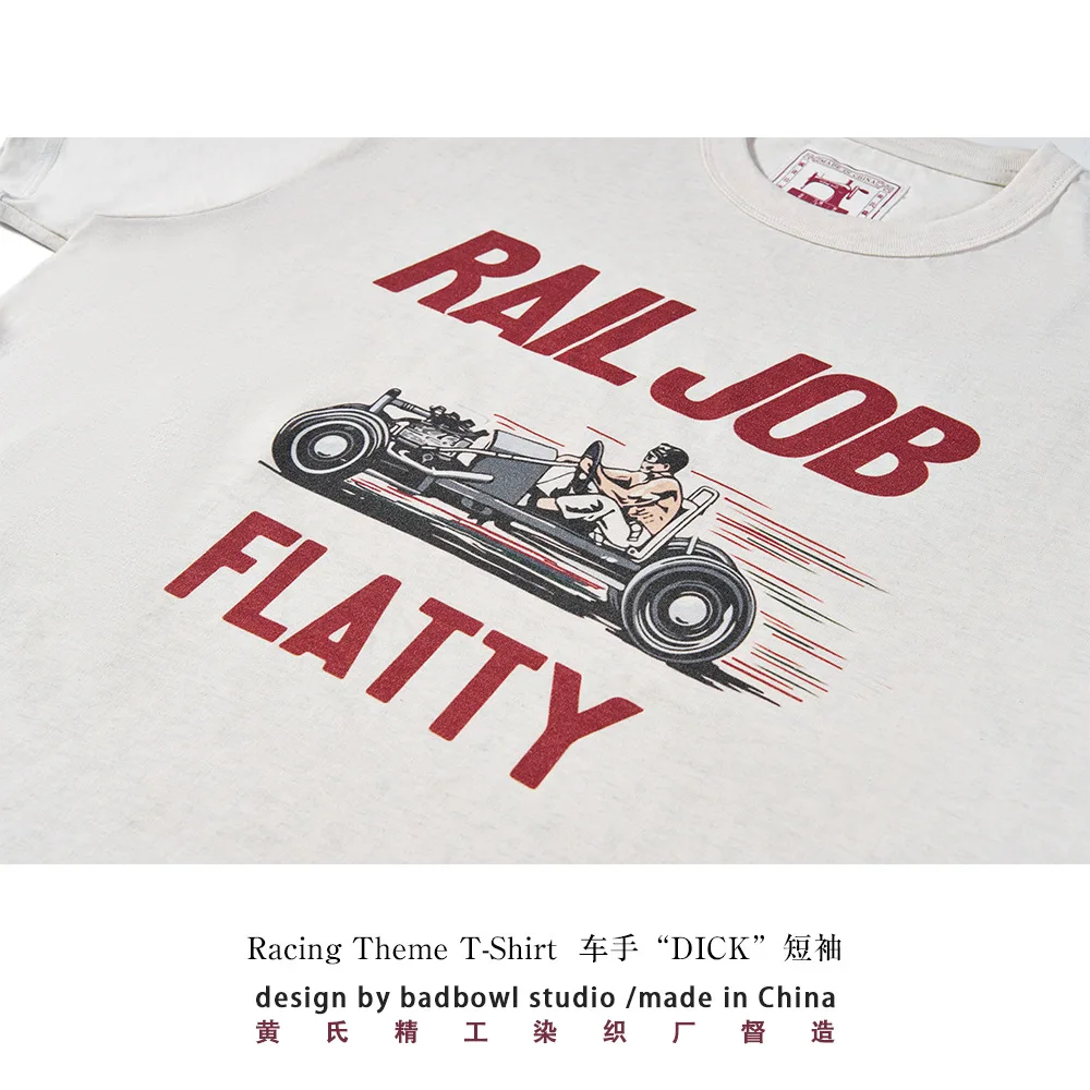 Men's Amekaji American 1954 Vintage Flathead Engine Print Drag Race Crew Neck Short Sleeve Tee Casual Summer Street Soft Tops