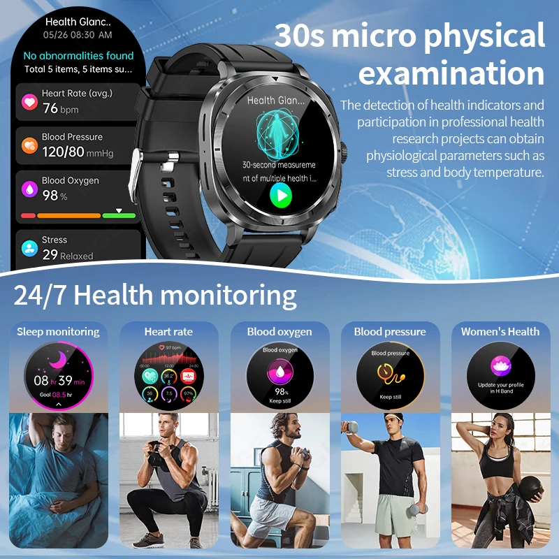 2025 جديد حمض اليوريك الدهون في الدم الصحة Smartwatch الرجال الجسم الدهون مراقبة ضغط الدم شاشة AMOLED NFC رجل ساعة ذكية ECG + PPG