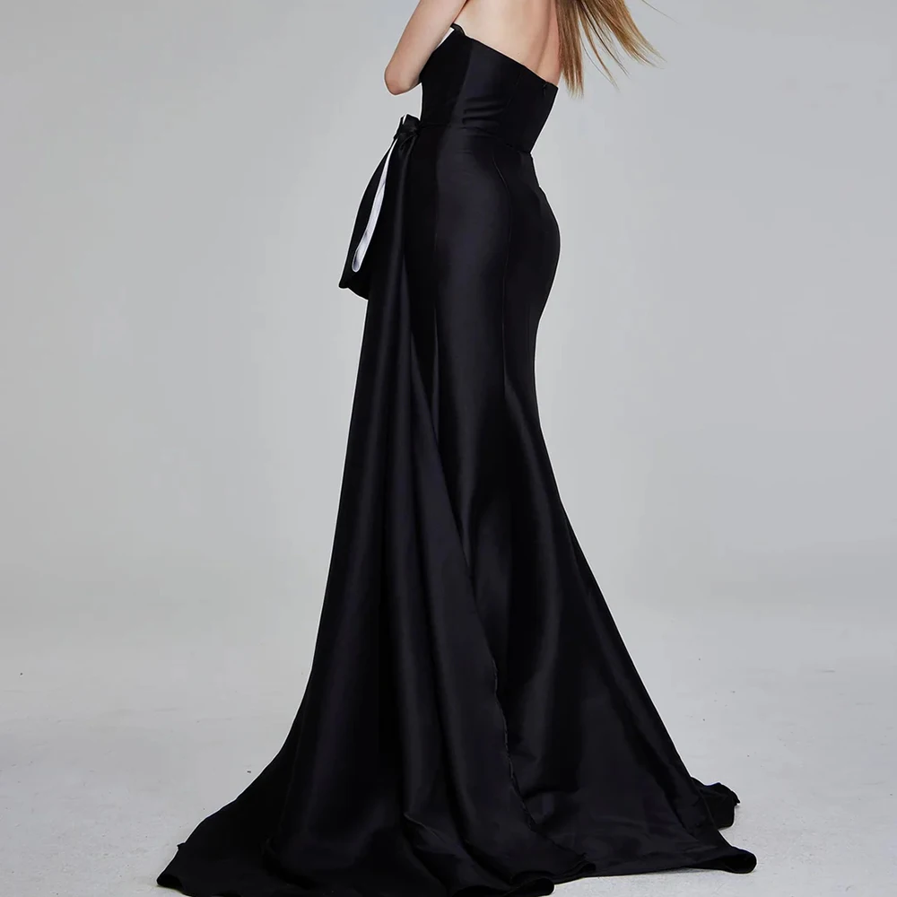 Customized Mermaid Evening Dresses Floor-length Strapless Sleeveless Prom Gown Fashion Side-split Draped Backless Party Gown