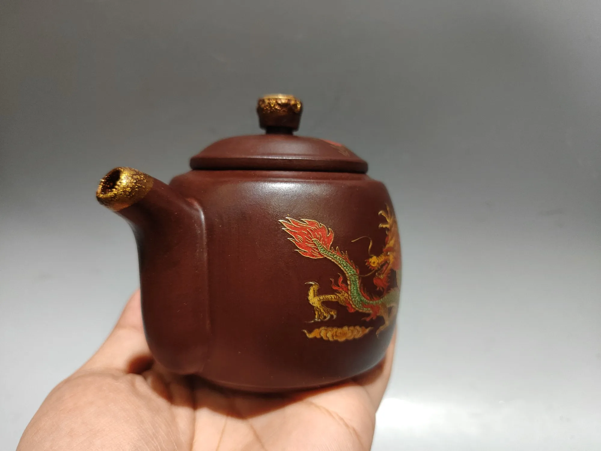 6 "Xizang الشعبية ييشينغ الأرجواني وعاء الطين مخطط الشعر باللون الذهبي التنين فينيكس نمط إبريق الشاي جمع ثروة مكتب الحلي المدينة