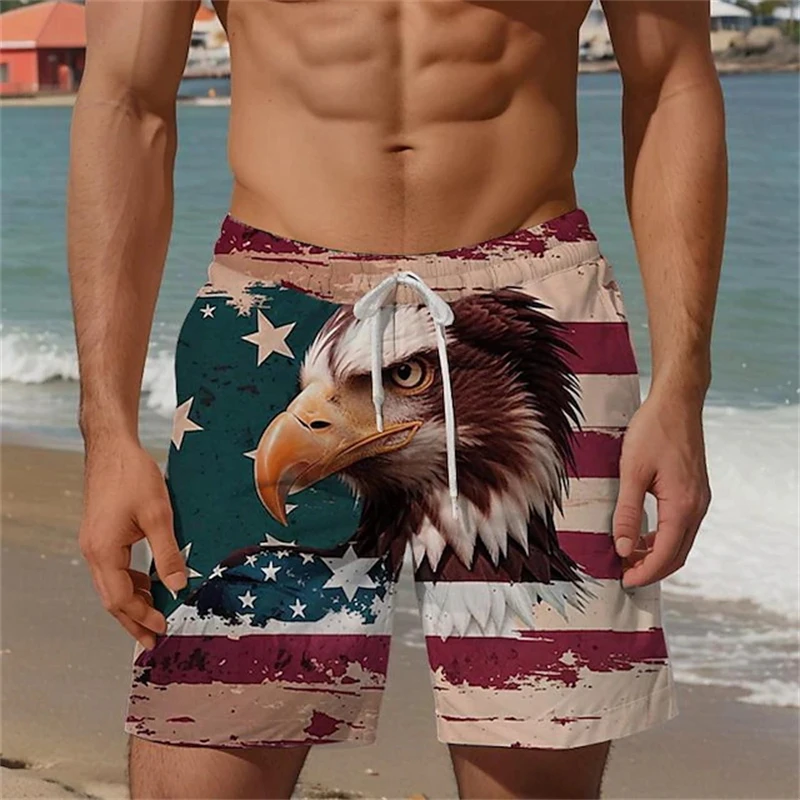 

Swim Shorts Man American Flag Graphic Retro Men's Swimwear Shorts Surfing Board Beach Shorts New Men Trunk Swimsuit Sports Pant