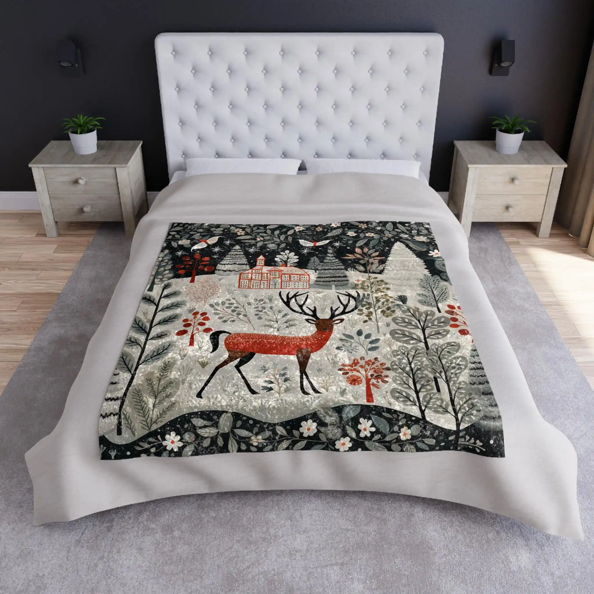 Wonderful Cartoon Reindeer Style Blanket Flannel Printed Blanket for Camping&Travel Suitable for Sofa Bedroom Living Room Bed