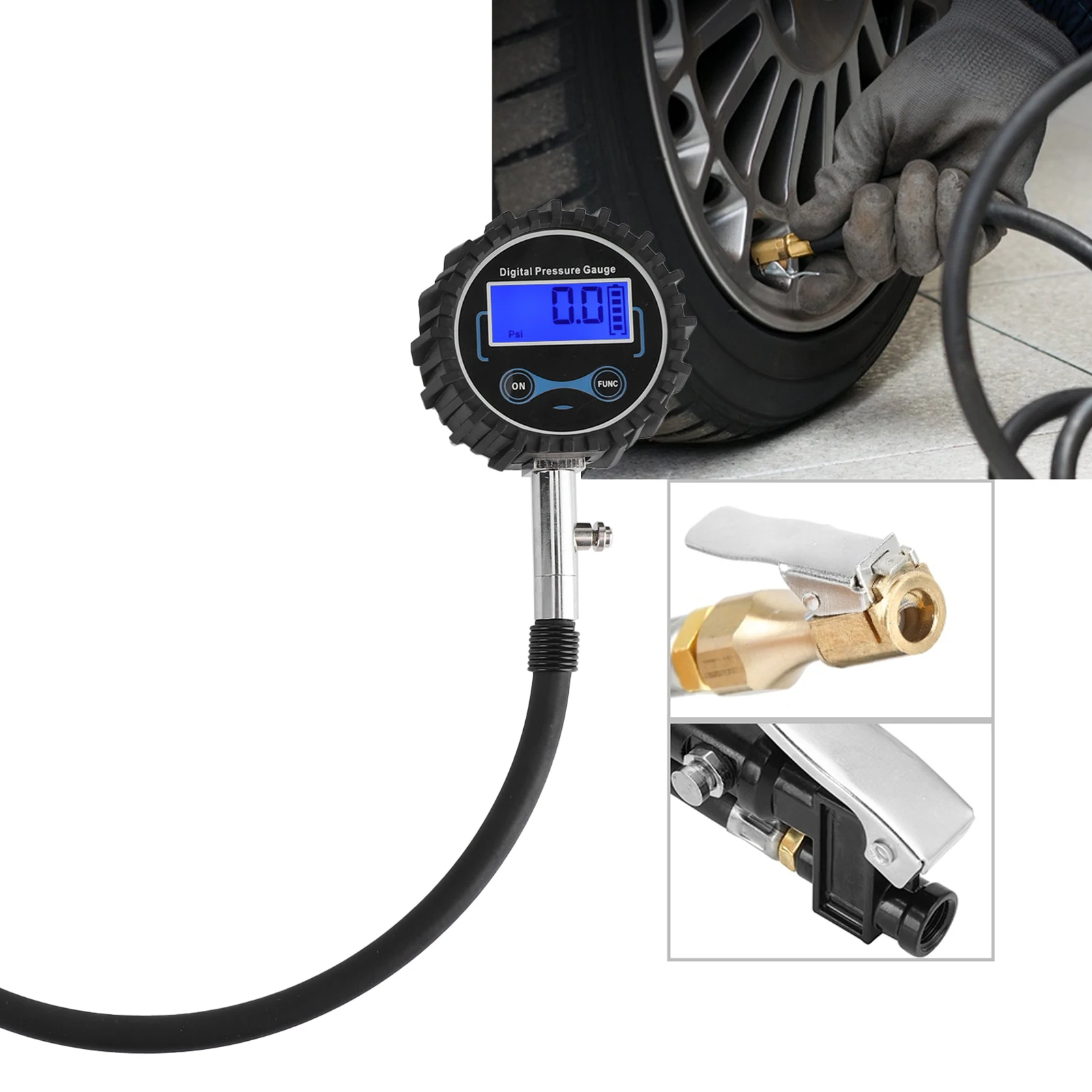 3 ‐ 200PSI منفاخ لإطارات السيارة مقياس الضغط الرقمي شاشة الكريستال السائل لسيارة دراجة نارية الشاحنات منفاخ الهواء اختبار الضغط