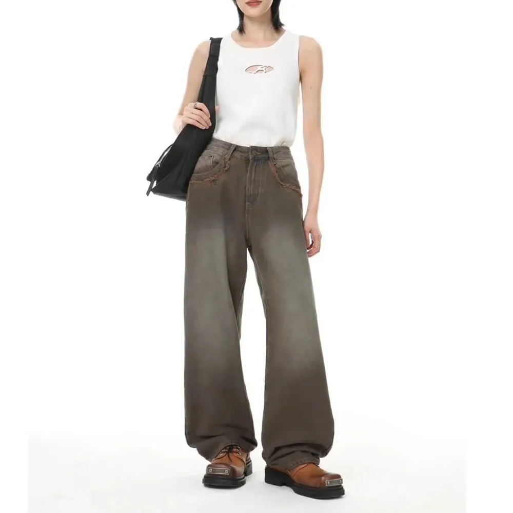 Mens Jeans Washed Casual Pants Spring And Autumn Niche American Streetwear Retro Versatile Trendy Trousers Men'S Clothing 2024