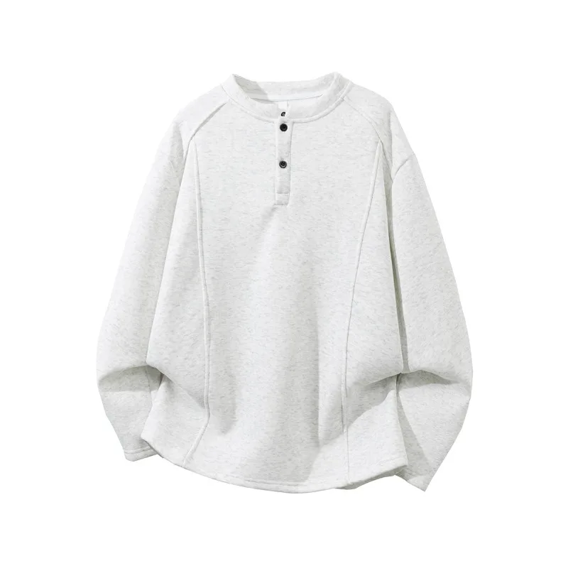 OIQERE Men Japanese Style Solid Color Simple Crew Neck Sweatshirt Loose Fashion Versatile Long Sleeve Casual Base Layer Top
